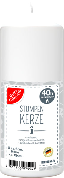 GUT&GÜNSTIG Stumpenkerze weiß 150/60mm foodpipe Rostock [Lebensmittel-Lieferservice Rostock]