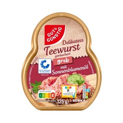 GUT&GÜNSTIG Teewurst grob mit Sonnenblumenöl im Becher 125g QS ITW foodpipe [Lebensmittel-Lieferservice Rostock]
