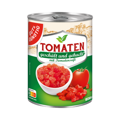 GUT&GÜNSTIG Tomaten geschält und gehackt mit Tomatensaft 400g foodpipe [Lebensmittel-Lieferservice Rostock]