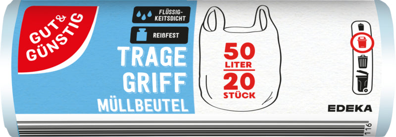 GUT&GÜNSTIG Tragegriff-Müllbeutel 50l 20ST foodpipe [Lebensmittel-Lieferservice Rostock]