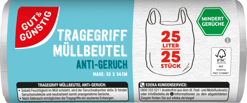 GUT&GÜNSTIG Tragegriff-Müllbeutel Anti-Geruch 25l 25ST foodpipe [Lebensmittel-Lieferservice Rostock]