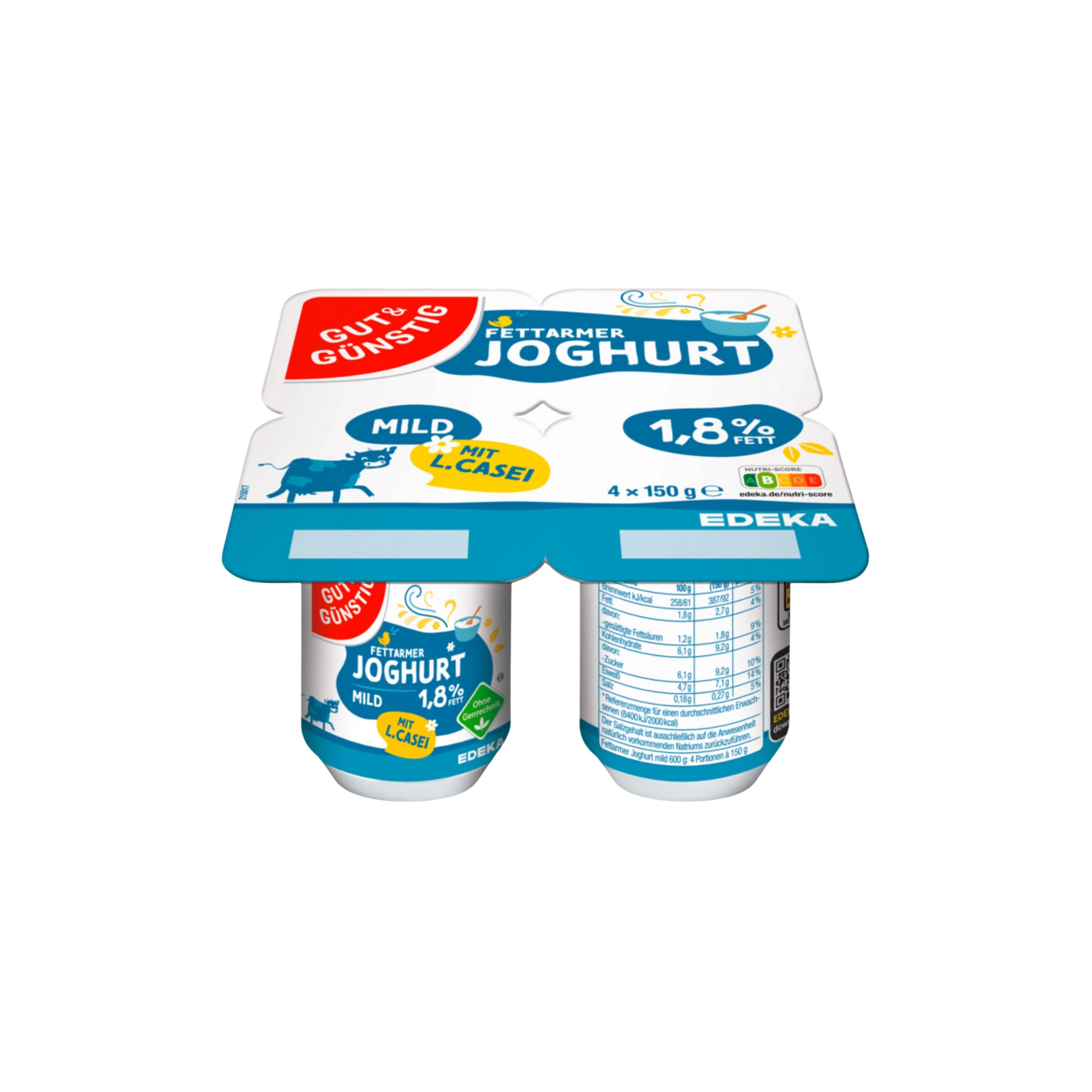 GUT&GÜNSTIG fettarmer Joghurt mit L.casei 1,8% 4x150g VLOG foodpipe [Lebensmittel-Lieferservice Rostock]