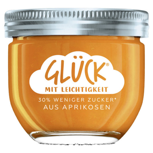 Glück Fruchtaufstrich Aprikose weniger Zucker 230g foodpipe [Lebensmittel-Lieferservice Rostock]