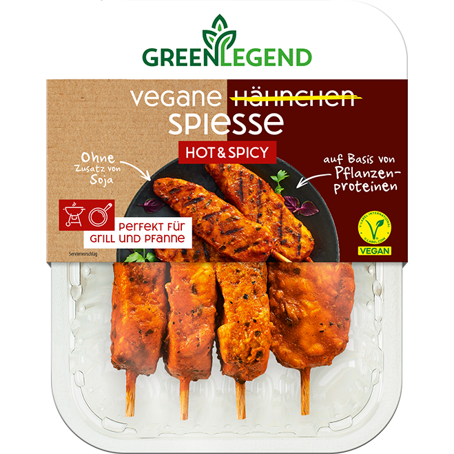 Green Legend Hähnchen Spieße Hot&Spicy vegan 160g foodpipe [Lebensmittel-Lieferservice Rostock]