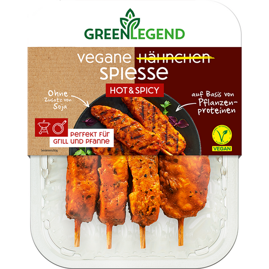 Green Legend Hähnchen Spieße Hot&Spicy vegan 160g foodpipe [Lebensmittel-Lieferservice Rostock]