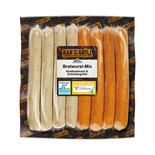 Gutfleisch Bratwurst-Mix Rostbratwurst und Schinkengriller 500g foodpipe [Lebensmittel-Lieferservice Rostock]