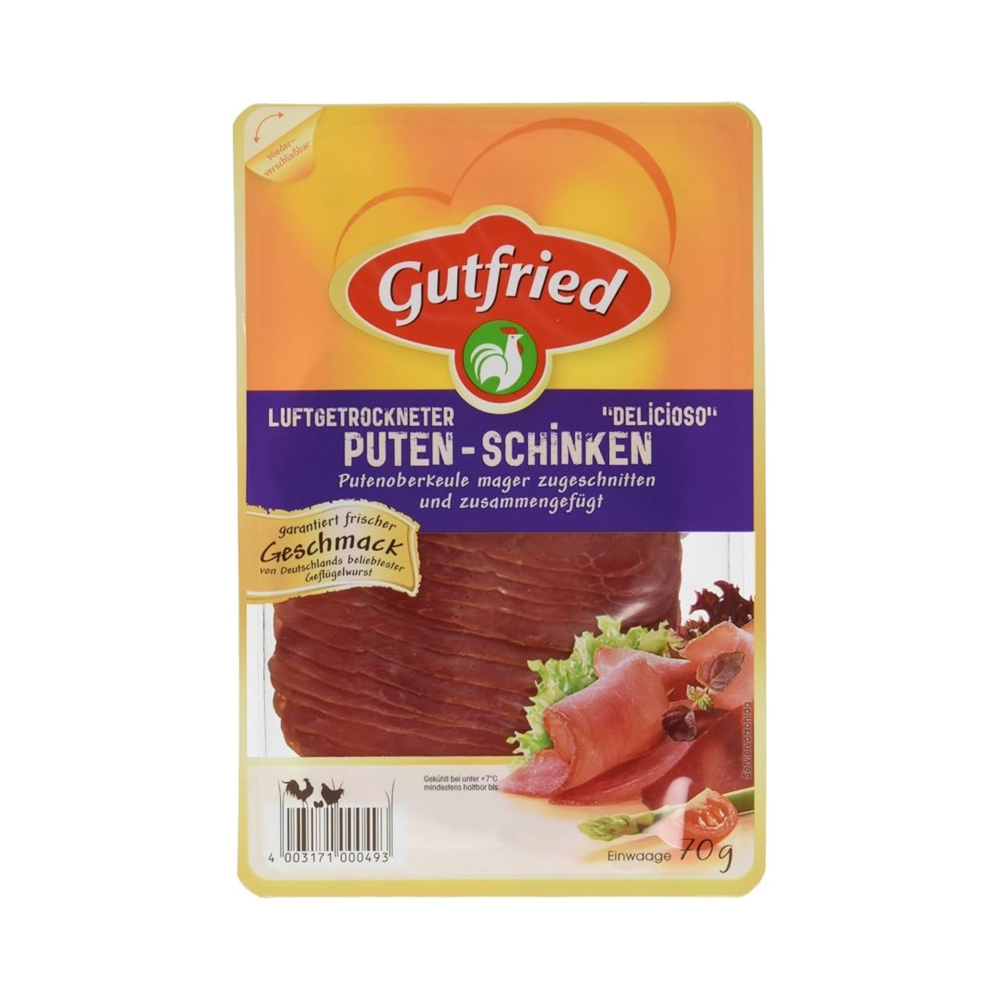 Gutfried Delicioso Luftgetrockneter Puten Schinken 70g foodpipe [Lebensmittel-Lieferservice Rostock]