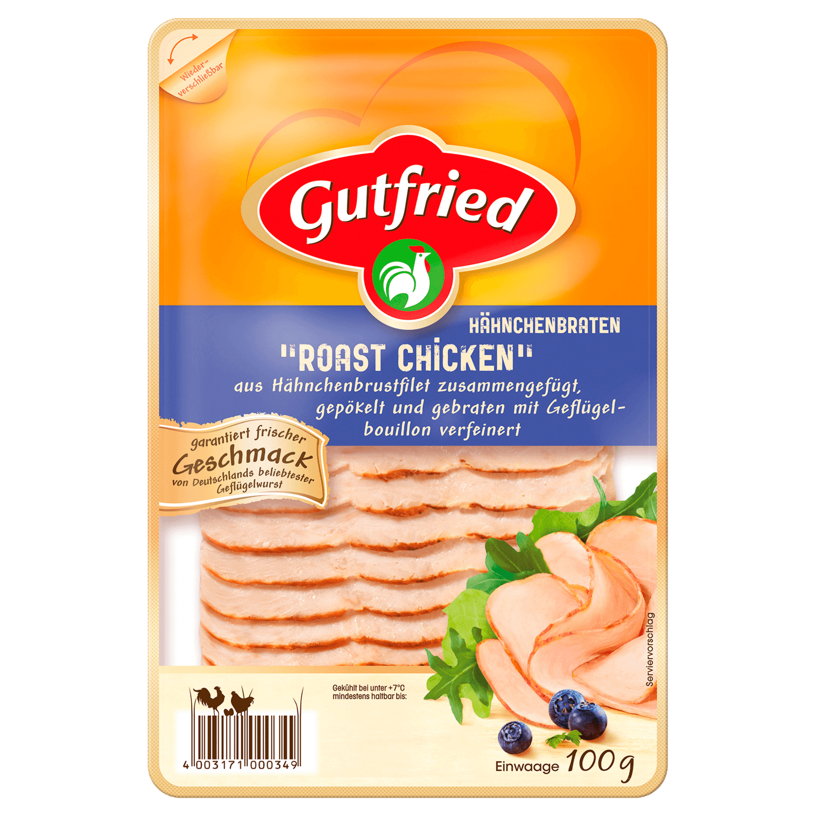 Gutfried Hähnchenbraten-Aufschnitt Roast Chicken 100g foodpipe [Lebensmittel-Lieferservice Rostock]