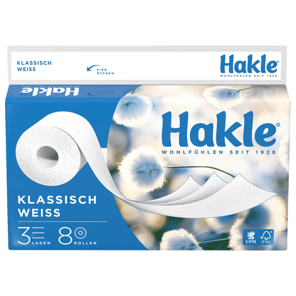 Hakle Klassisch weiß Toilettenpapier 3-lagig 8x150Blatt foodpipe [Lebensmittel-Lieferservice Rostock]