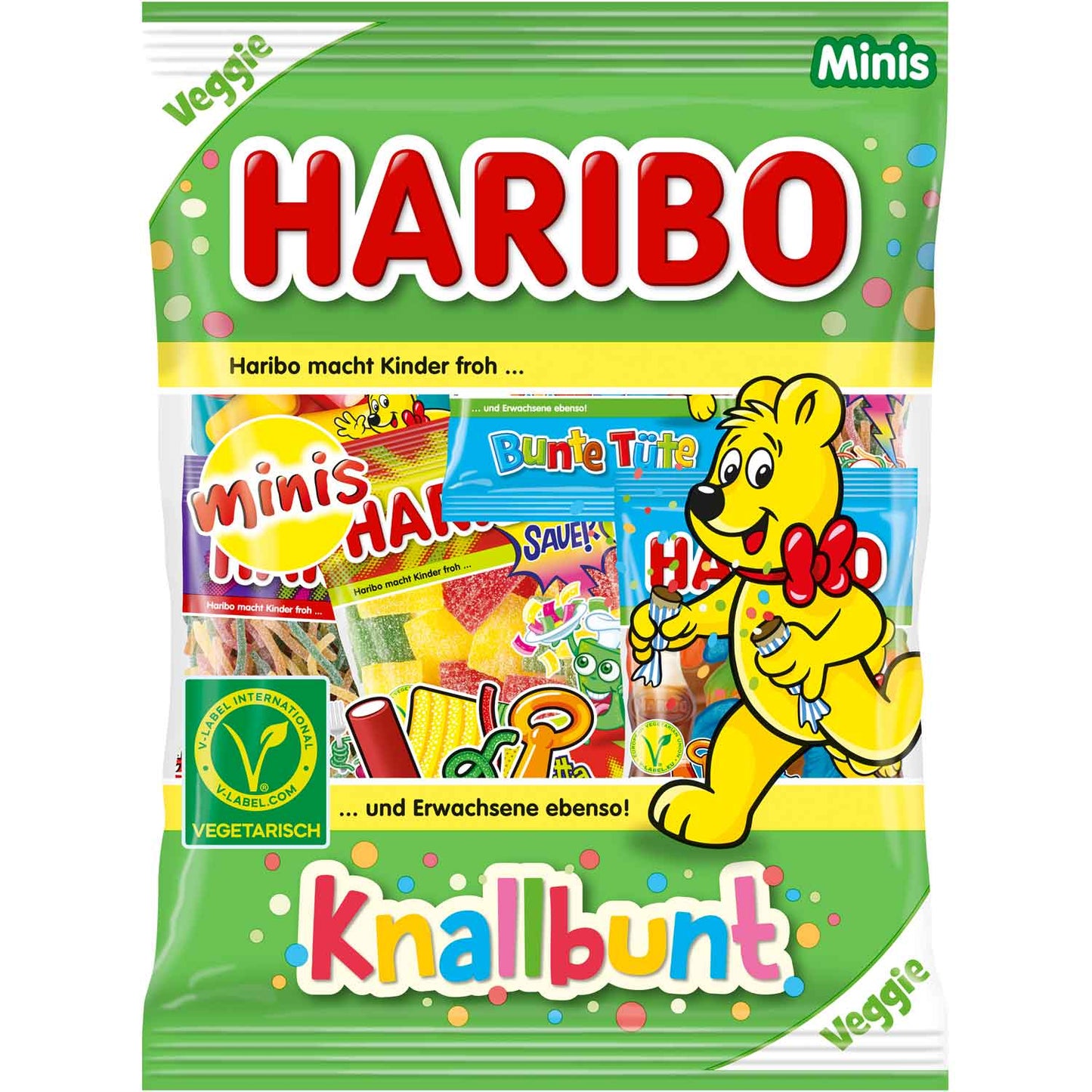Haribo Fruchtgummi Mischung teilweise mit Cola Geschmack Knallbunt Minis 230g foodpipe [Lebensmittel-Lieferservice Rostock]