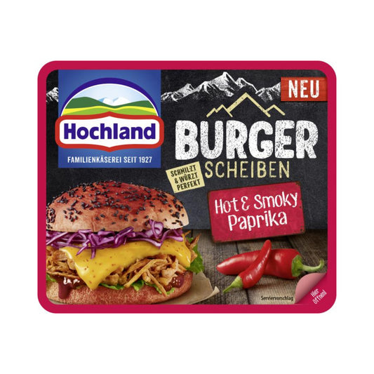 Hochland Burger Scheiben Hot&Smoky Paprika 47% Vollfettstufe 150g foodpipe Rostock [Lebensmittel-Lieferservice Rostock]