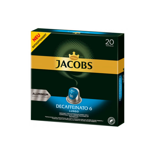 Jacobs Kaffee Kapseln Lungo 6 Decaffeinato 20ST 104g foodpipe [Lebensmittel-Lieferservice Rostock]