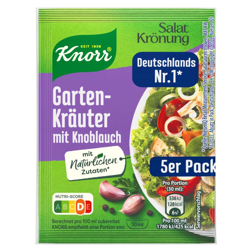 Knorr Salatkrönung trocken Gartenkräuter Knoblauch für 450ml 40g foodpipe [Lebensmittel-Lieferservice Rostock]