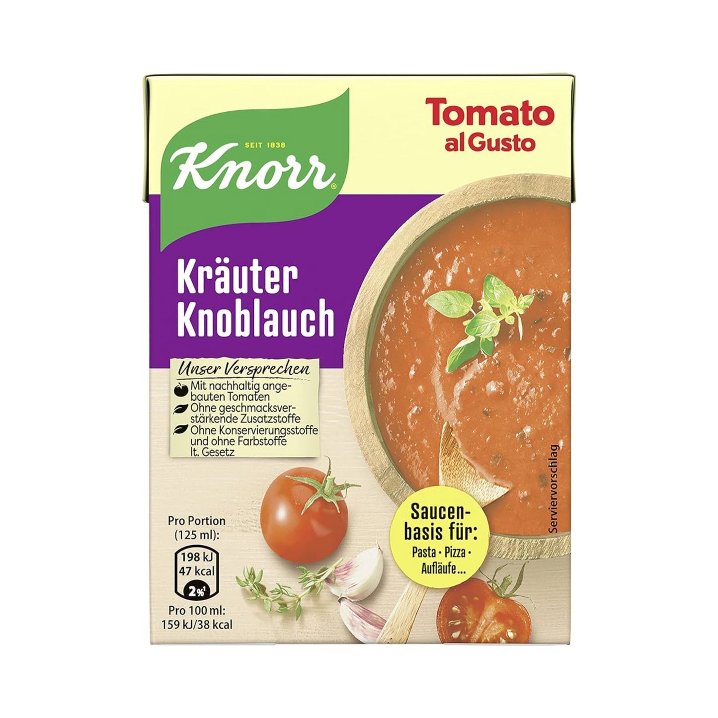 Knorr Tomato al Gusto Kräuter-Knoblauch 370g foodpipe [Lebensmittel-Lieferservice Rostock]