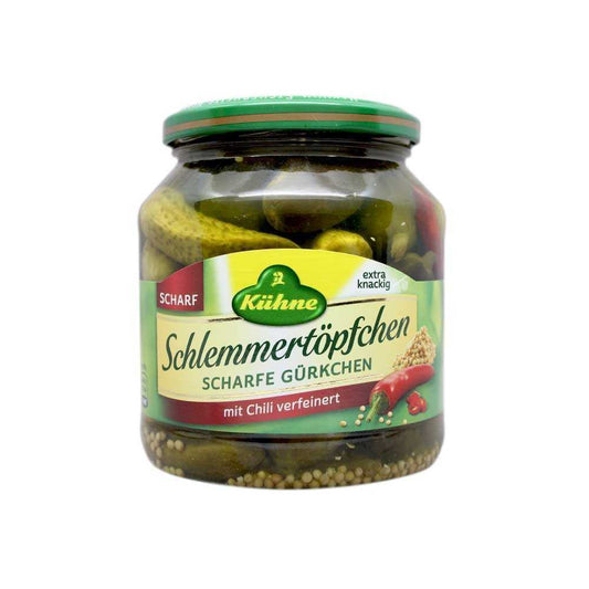 Kühne Schlemmertöpfchen Scharfe Gürkchen 530g foodpipe [Lebensmittel-Lieferservice Rostock]