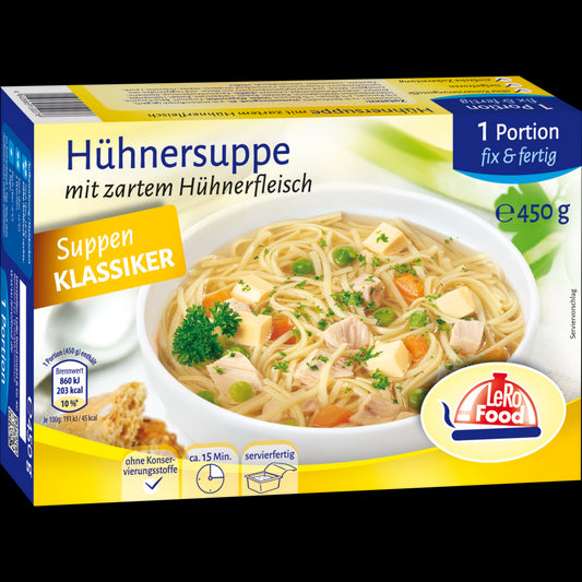 LeRo Food Hühnersuppe mit Zartem Hühnerfleisch 450g foodpipe [Lebensmittel-Lieferservice Rostock]