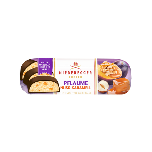 Niederegger Unser Marzipan Brot des Jahres 2025 Pflaume-Nuss-Karamell in Zartbitter-Schokolade 125g