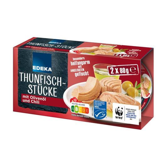 MSC EDEKA Thunfischstücke in Olivenöl mit Chili 2x80g foodpipe [Lebensmittel-Lieferservice Rostock]
