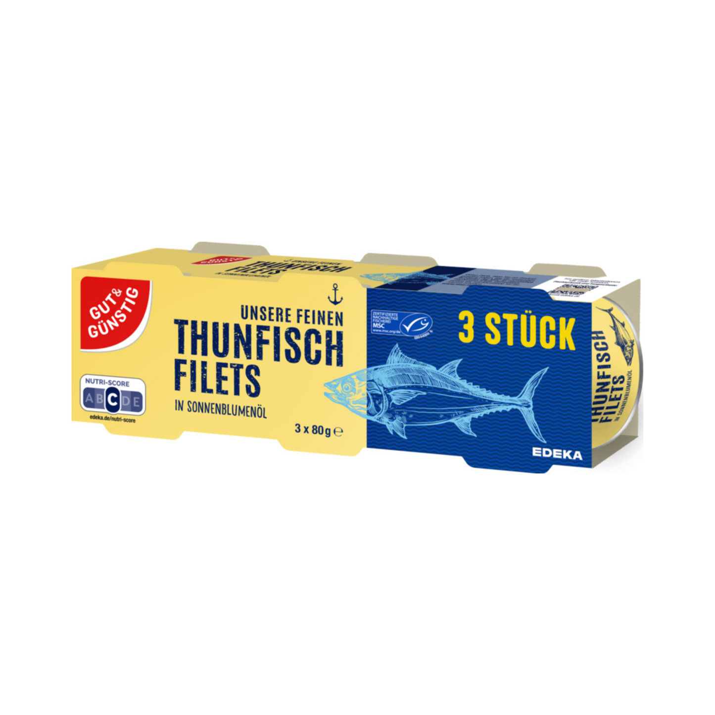 MSC GUT&GÜNSTIG Thunfischfilets Sonnenblumenöl 3x80g foodpipe [Lebensmittel-Lieferservice Rostock]