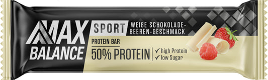 Max Balance Sport Protein Bar White Choc Berry 50% Protein 45g foodpipe [Lebensmittel-Lieferservice Rostock]