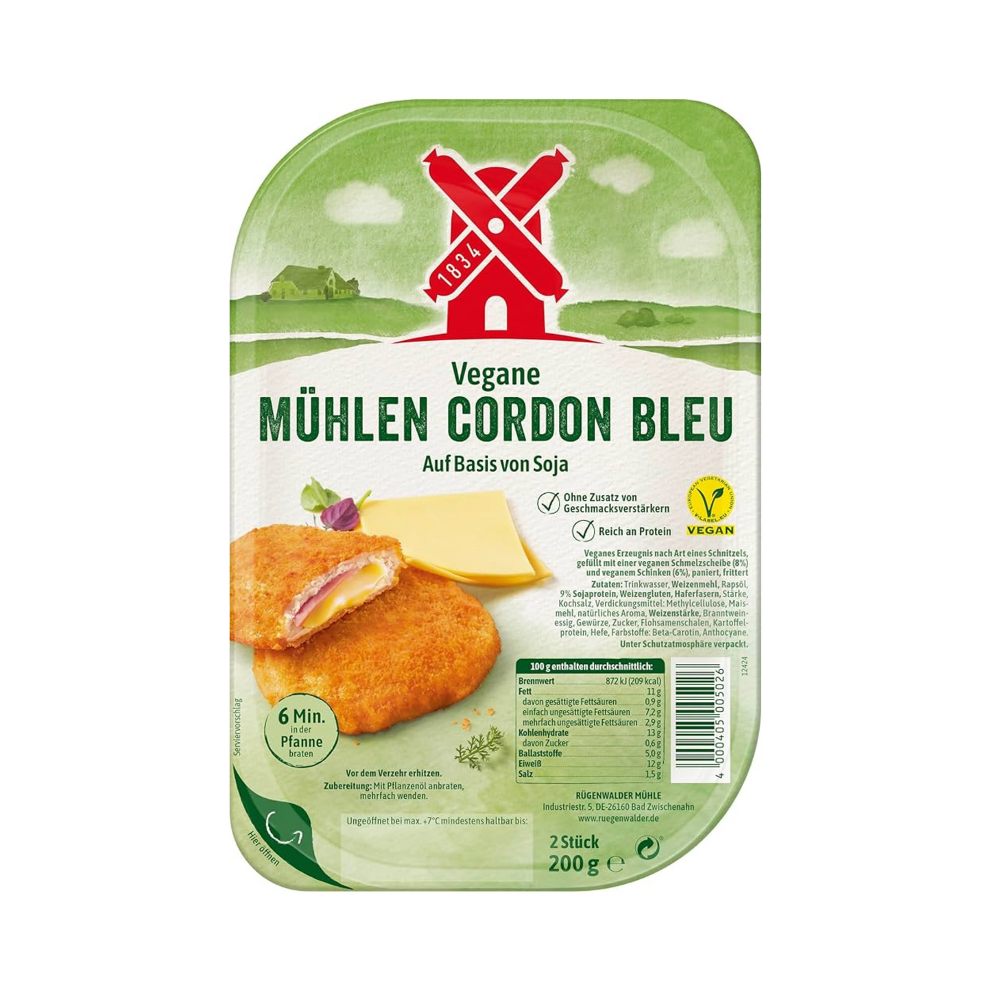 Mühlen Veganes Schnitzel Cordon bleu 200g foodpipe [Lebensmittel-Lieferservice Rostock]