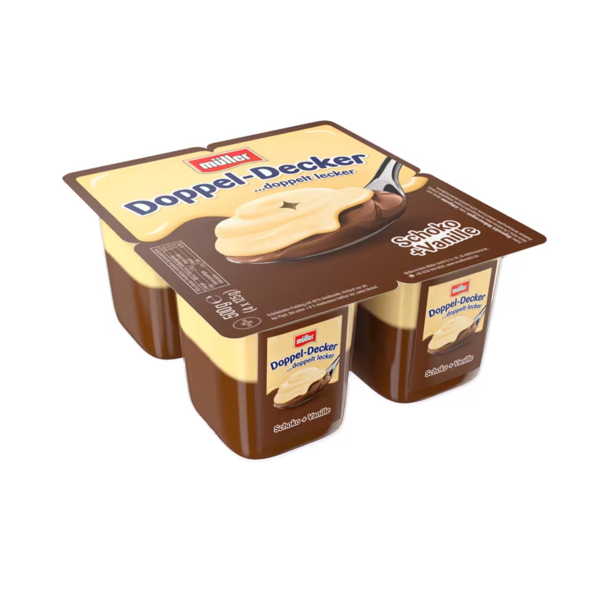 Müller Doppeldecker Schoko&Vanillasosse 4x125g foodpipe [Lebensmittel-Lieferservice Rostock]