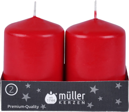 Müller Kerzen Stumpenkerze karminrot 80x55mm 2ST foodpipe [Lebensmittel-Lieferservice Rostock]