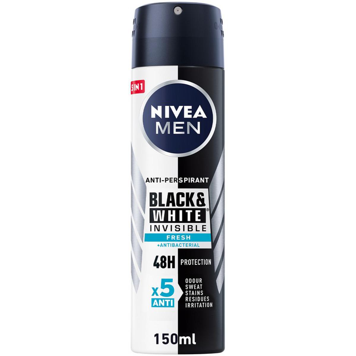 Nivea Men Deospray Black&White Invisible Antitranspirant 150ml foodpipe [Lebensmittel-Lieferservice Rostock]