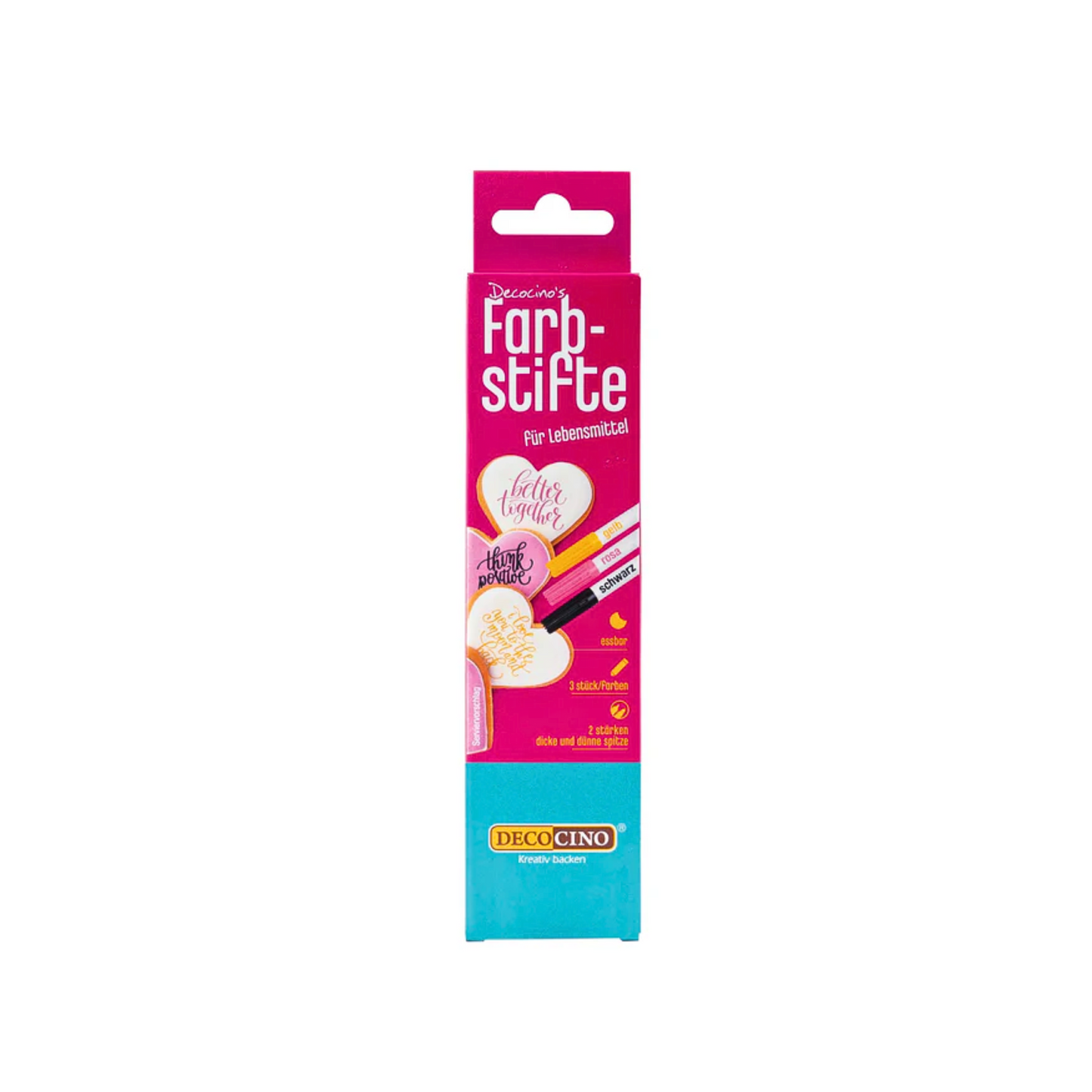 Decocino Farbstifte für Lebensmittel 3-teilig gelb/rosa/schwarz 6g