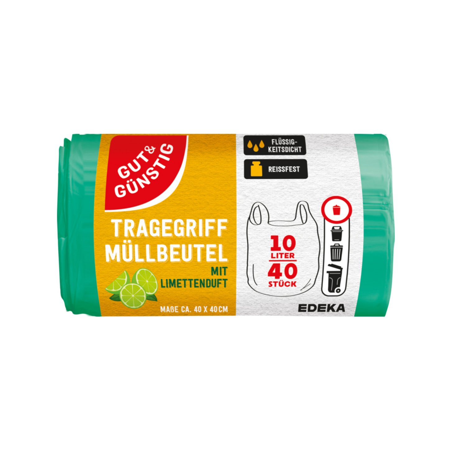 GUT&GÜNSTIG Duft-Müllbeutel mit Tragegriff Limette 10l 40ST