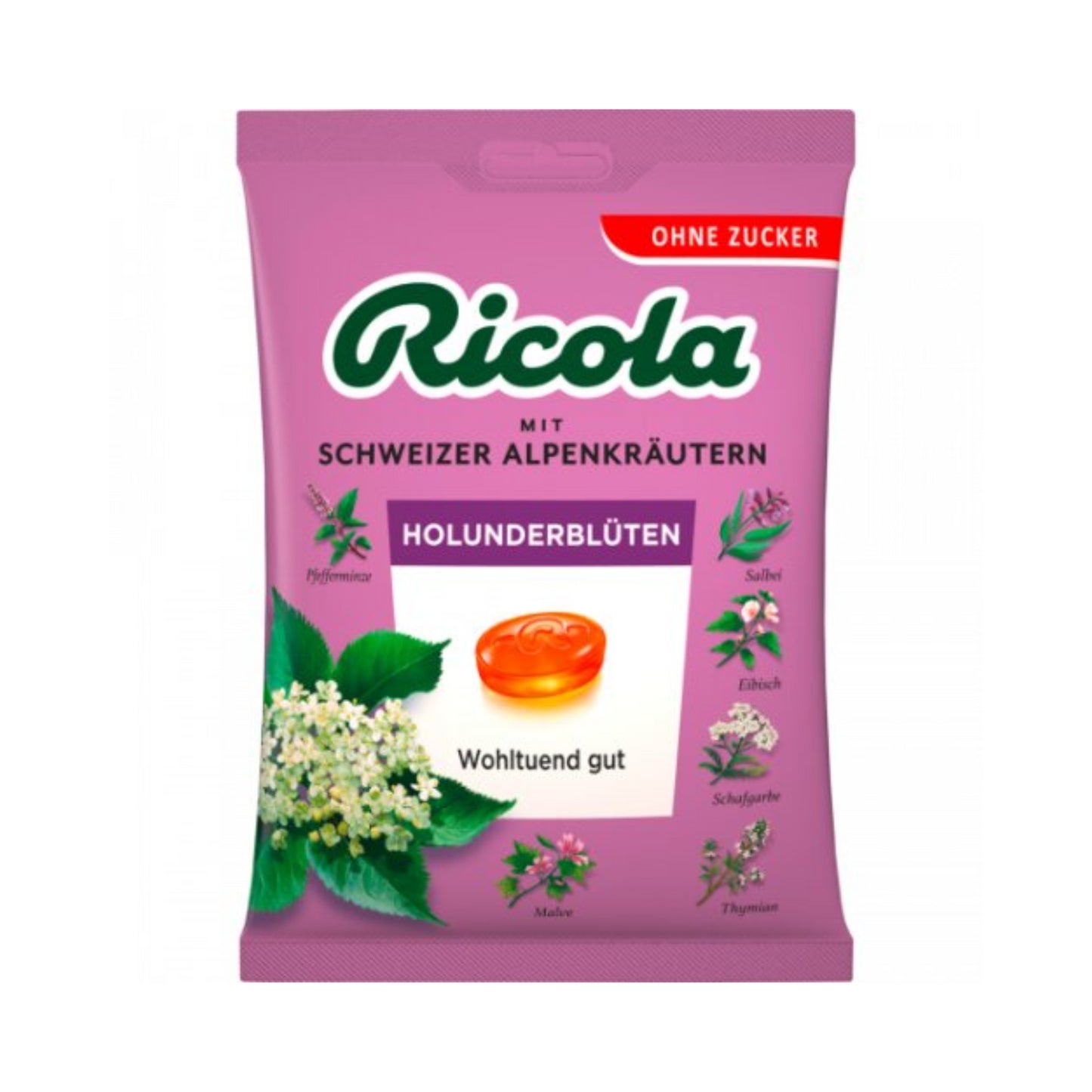 Ricola Holunderblüten Hustenbonbons ohne Zucker 75g foodpipe [Lebensmittel-Lieferservice Rostock]