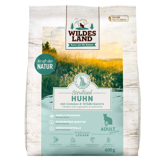 Wildes Land Katze Trockenfutter Huhn Sterilised 400g
